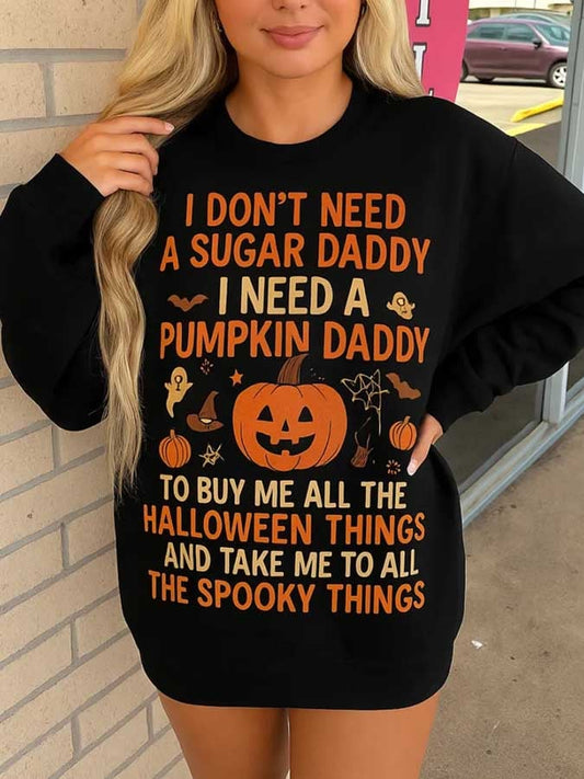 Women's Halloween Print Crew Neck Sweatshirt