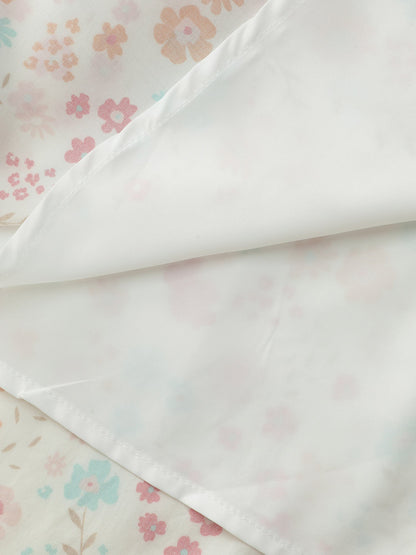 Sweet Floral Print Shirred Square Neckline Midi Dress