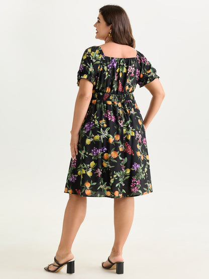 Fruit Print Sweetheart Neckline Mini Dress