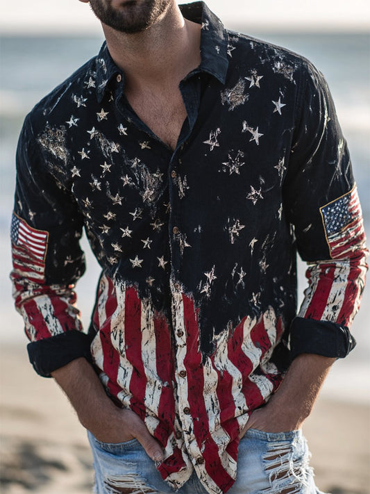 Men's American Retro 250th Anniversary Linen Long-Sleeve Shirt