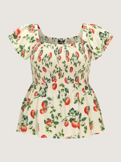 Zesty Fruit Print Fit And Flare Blouse