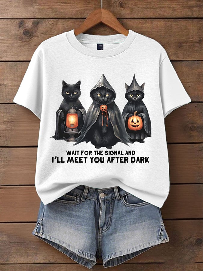 Women's Halloween Print Round Neck T-Shirt