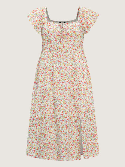 Pure Cotton Adjustable Neckline Floral Midi Dress