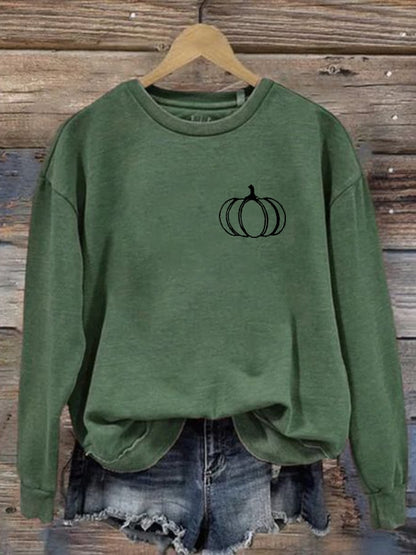 Vintage Pumpkin Print Long Sleeve Sweatshirt