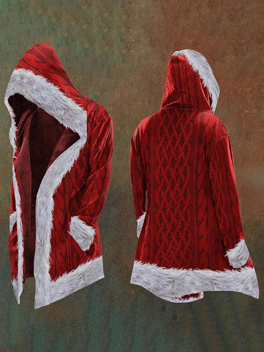 Men's Christmas Fur Geometric Print Hooded Jacket