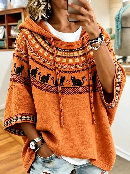Women's Vintage Halloween Artistic Cat Print Sweatshirt