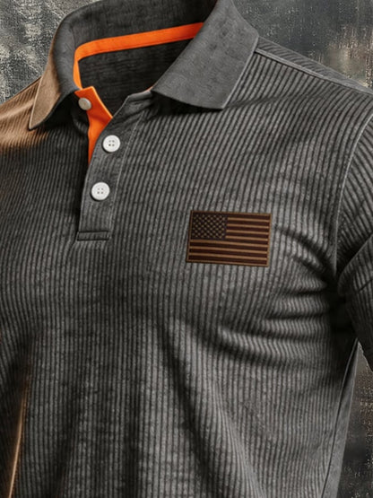 Men's Retro Ribbed Knit Stretch Color-Block Polo Shirt
