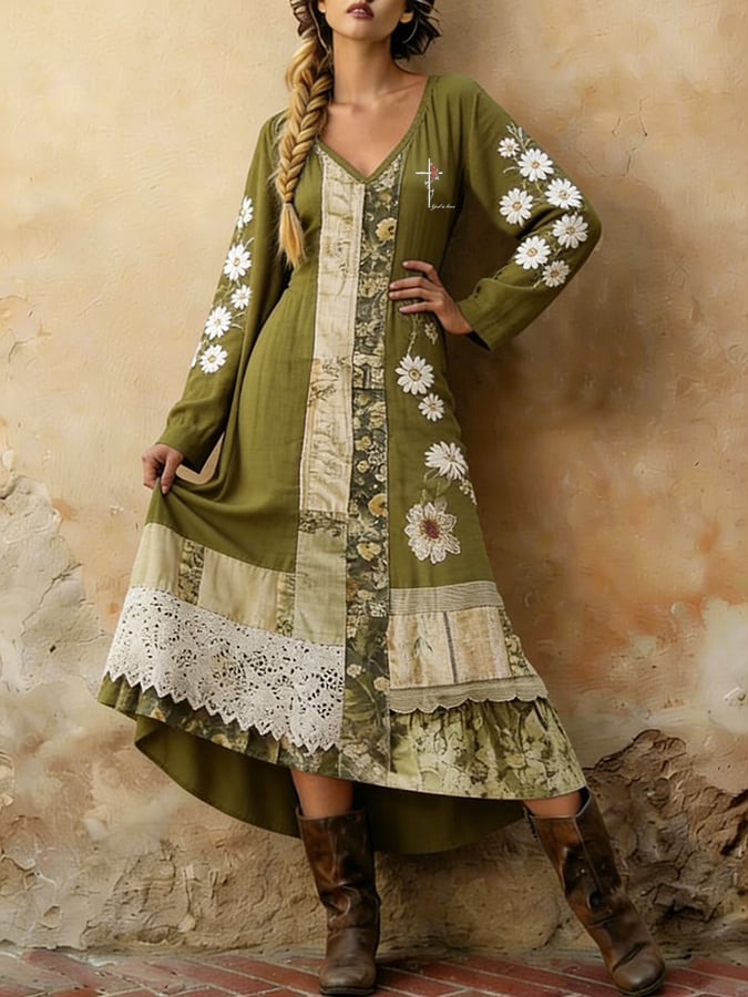 Women's  V-Neck Printed Knit Dress