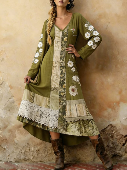 Women's  V-Neck Printed Knit Dress