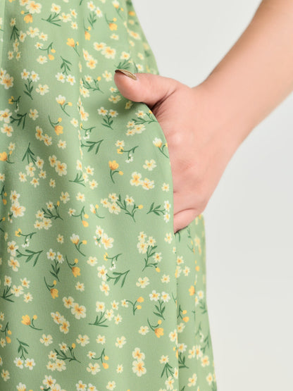 Floral Print Bustier Drawstring Midi Dress