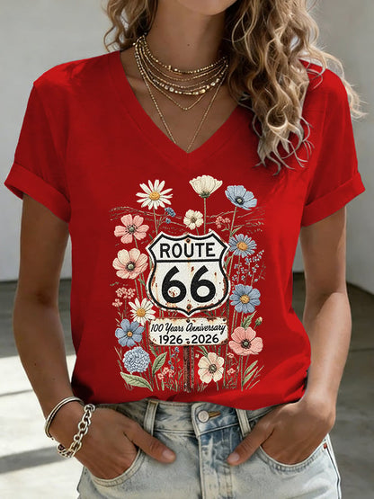 Women's Route 66 Centennial Mother Road Print Casual T-shirt