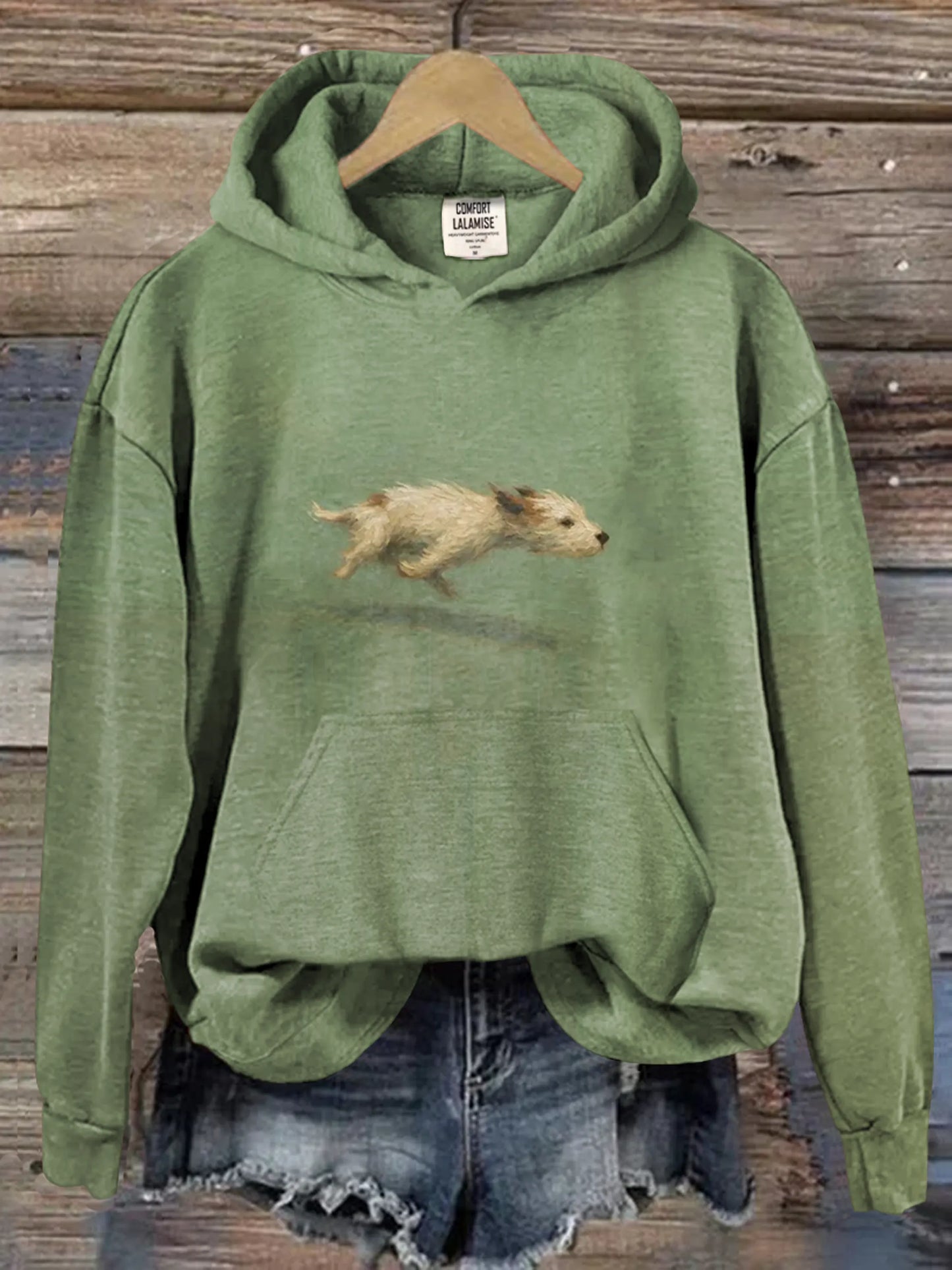 Funny Cute Running Dog Art Casual Hoodie Sweatshirt
