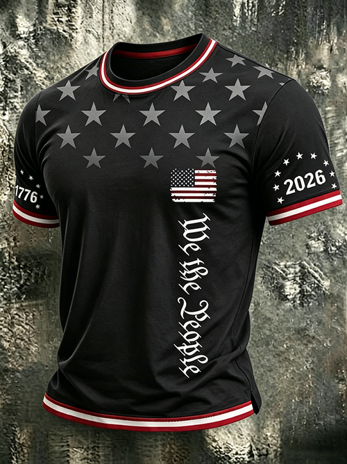 Men'S Casual USA Commemorative Printed Round Neck T-Shirt