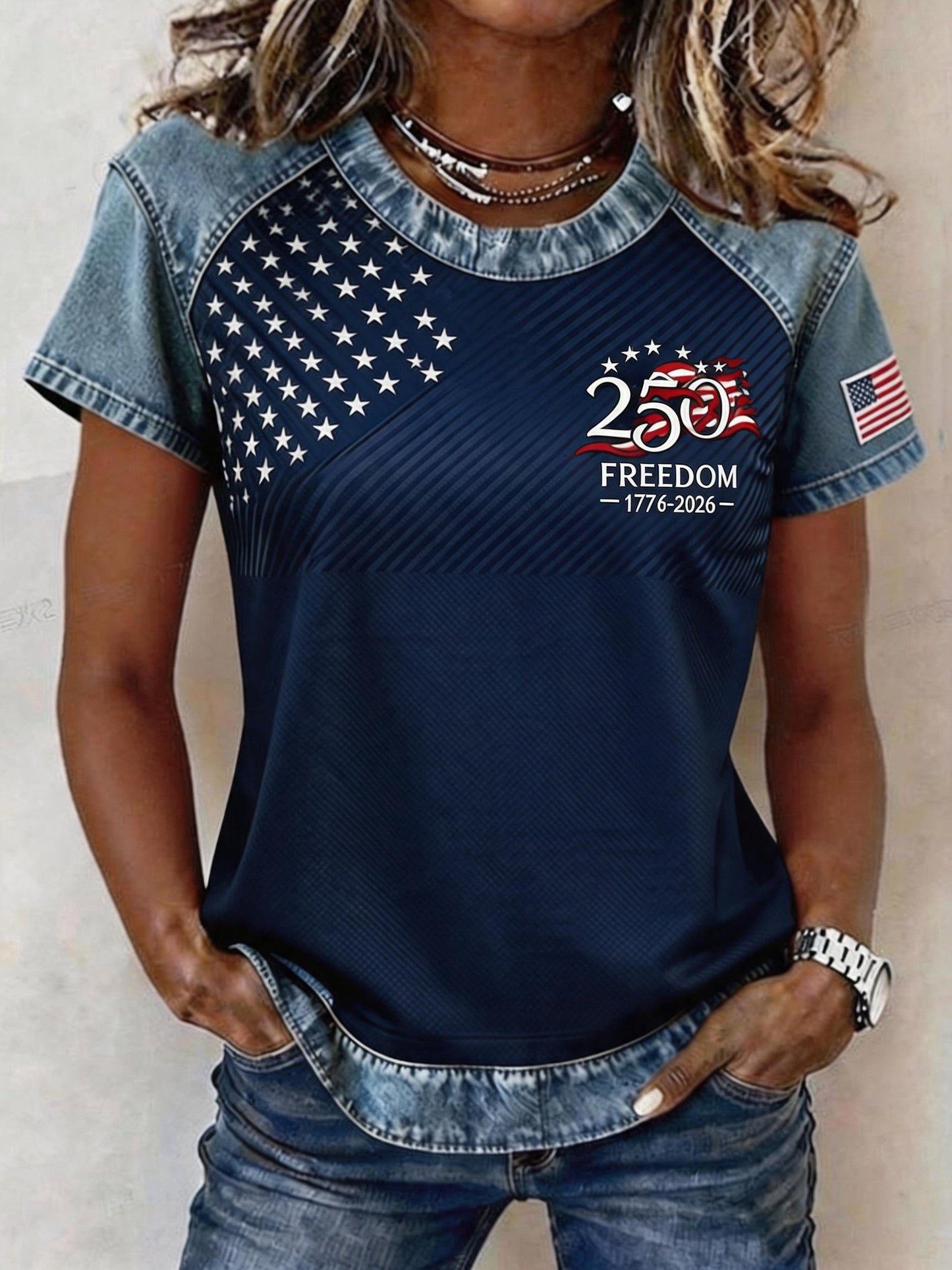 Women'S Independence Day Print Short-Sleeve Top
