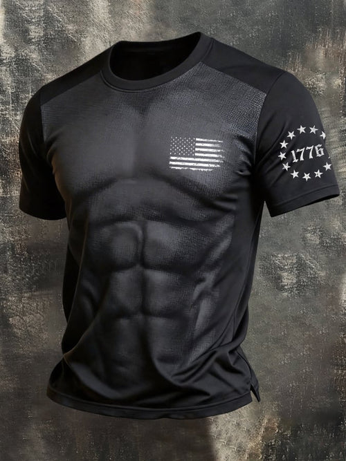 Men's Retro Patriotic Print Casual Crew Neck Short-Sleeve T-Shirt