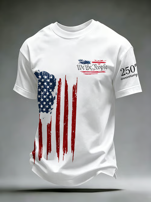 Men's Retro We The People American 1776-2026 Print Casual T-shirt