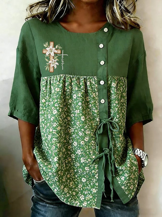 Women's Retro Floral Print Top