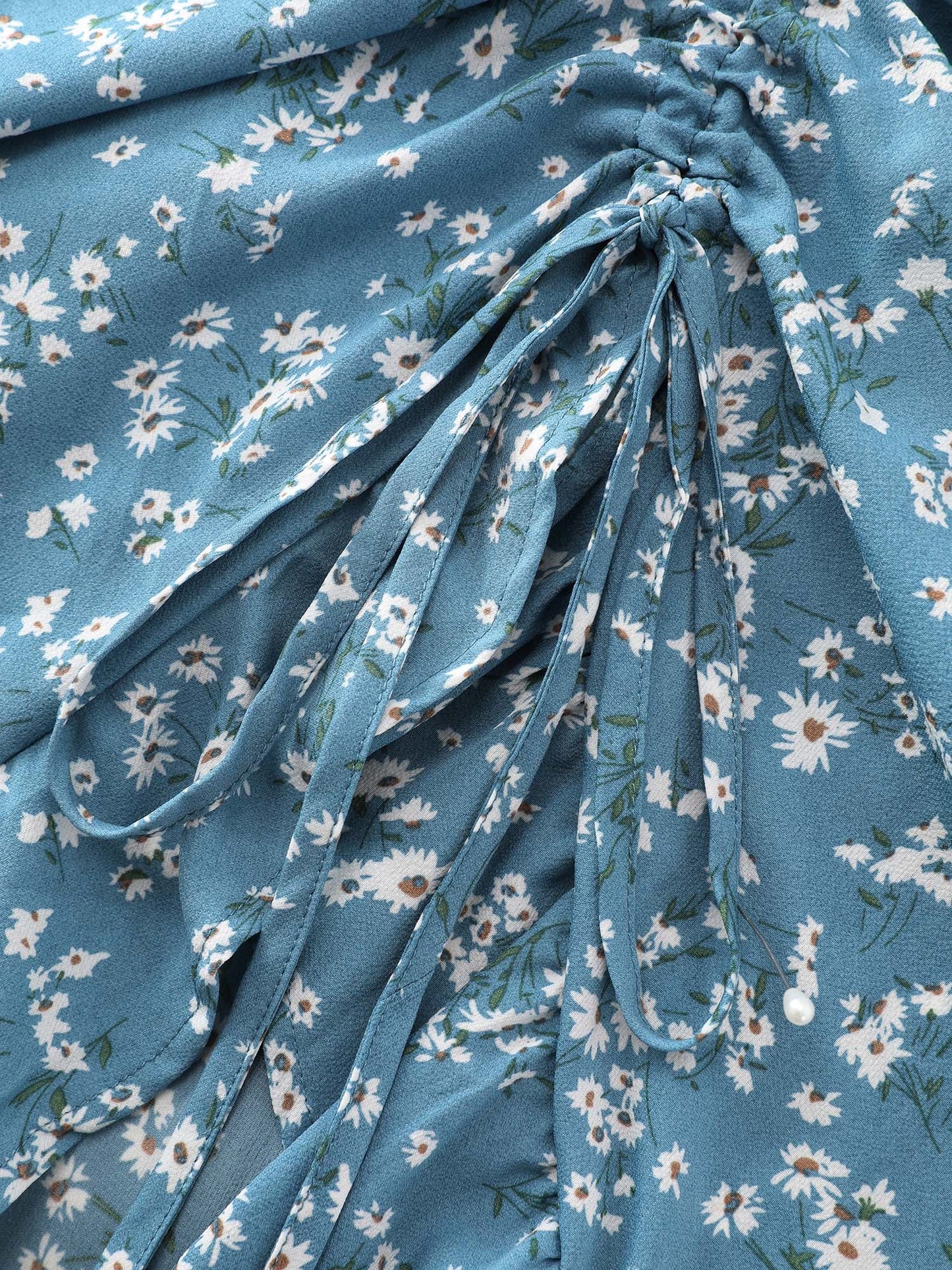 Floral Print Ruched Adjustable Drawstring Hem Midi Dress