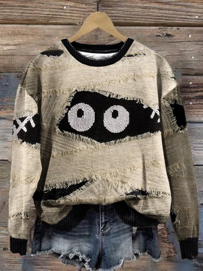 Women'S Casual Halloween Mummy Print Sweatshirt