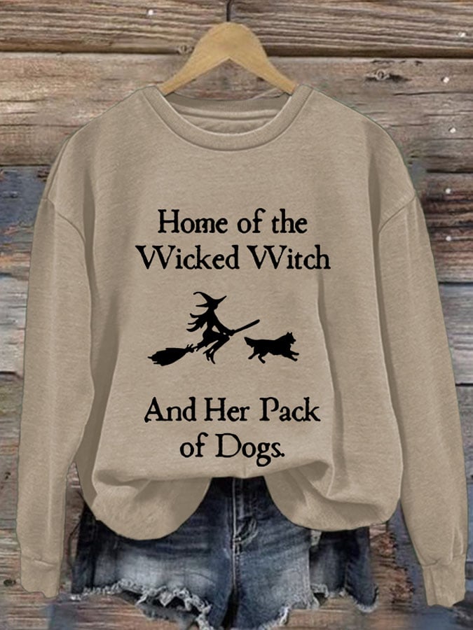 Retro Home Of The Wicked Witch And Her Pack Of Dogs Print Sweatshirt