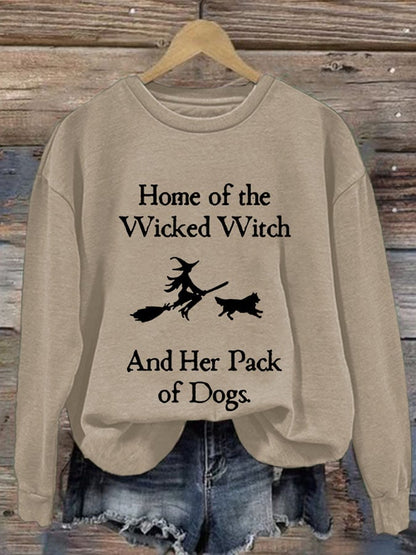 Retro Home Of The Wicked Witch And Her Pack Of Dogs Print Sweatshirt