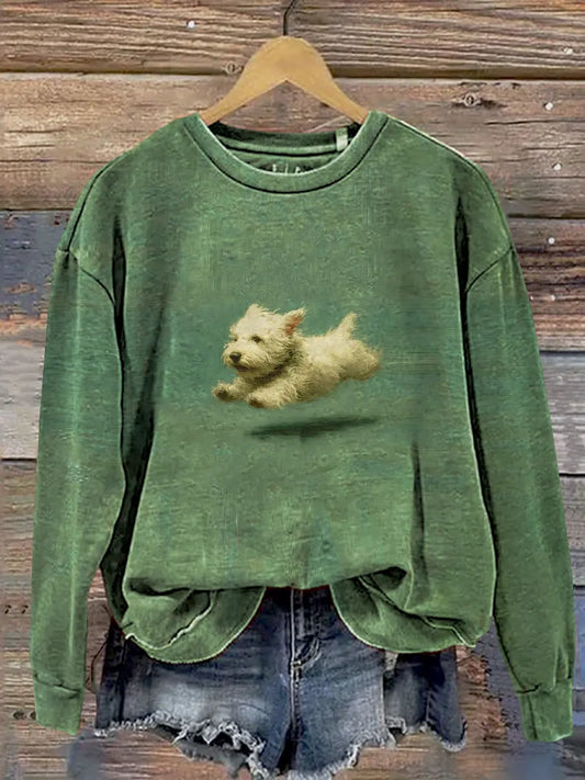 Funny Retro Cute Running Dog Art Print Casual Sweatshirt