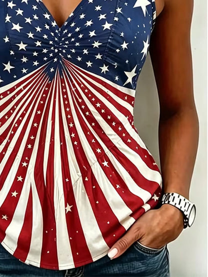 Women's Independence Day Printed Ruched Tank Top