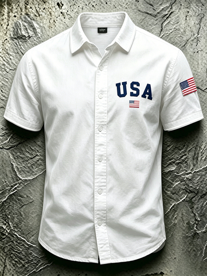 Men'S Casual USA Commemorative Printed Lapel Shirt