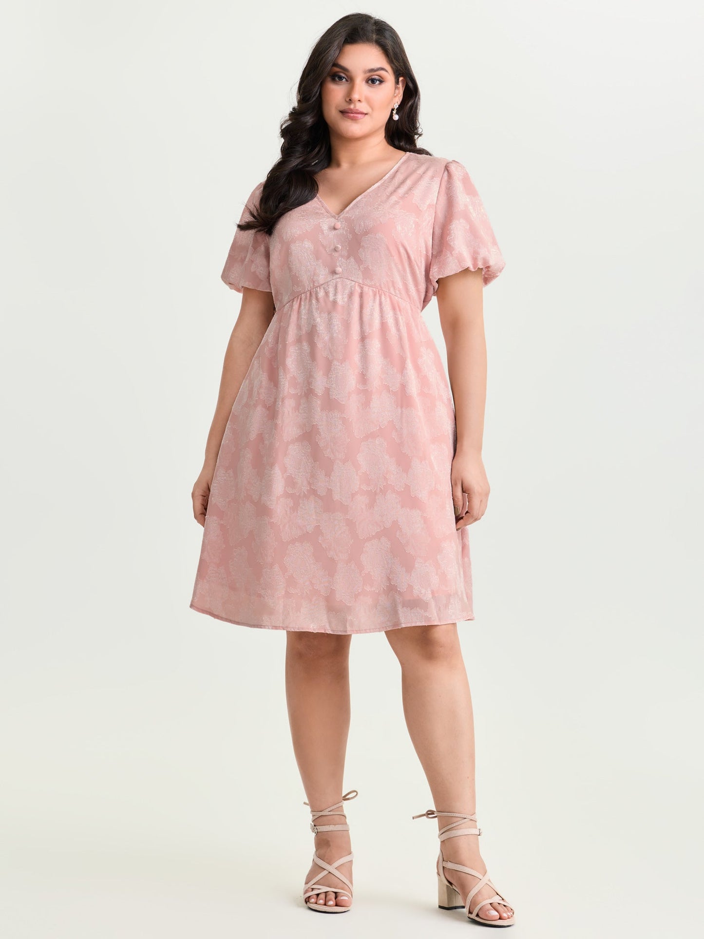 Floral Textured Bubble Sleeve Mini Dress