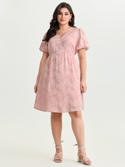 Floral Textured Bubble Sleeve Mini Dress