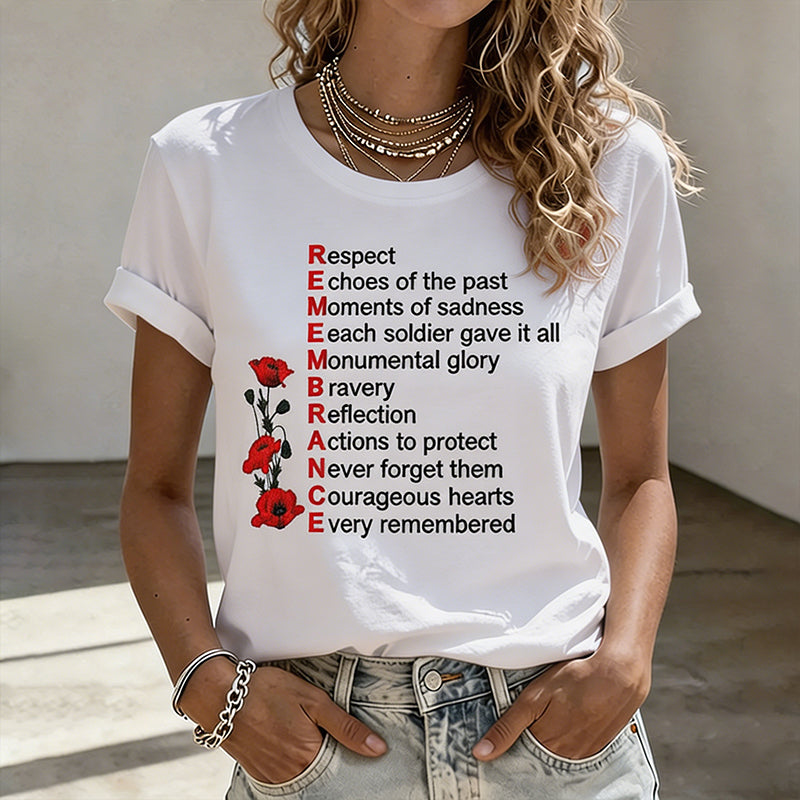 Women's Memorial Day Poppy Art Printed T-Shirt