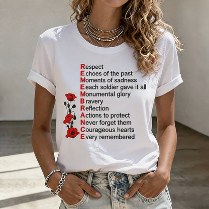 Women's Memorial Day Poppy Art Printed T-Shirt
