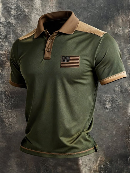 Men's Retro Patriot Color Block Polo Collar Short Sleeve