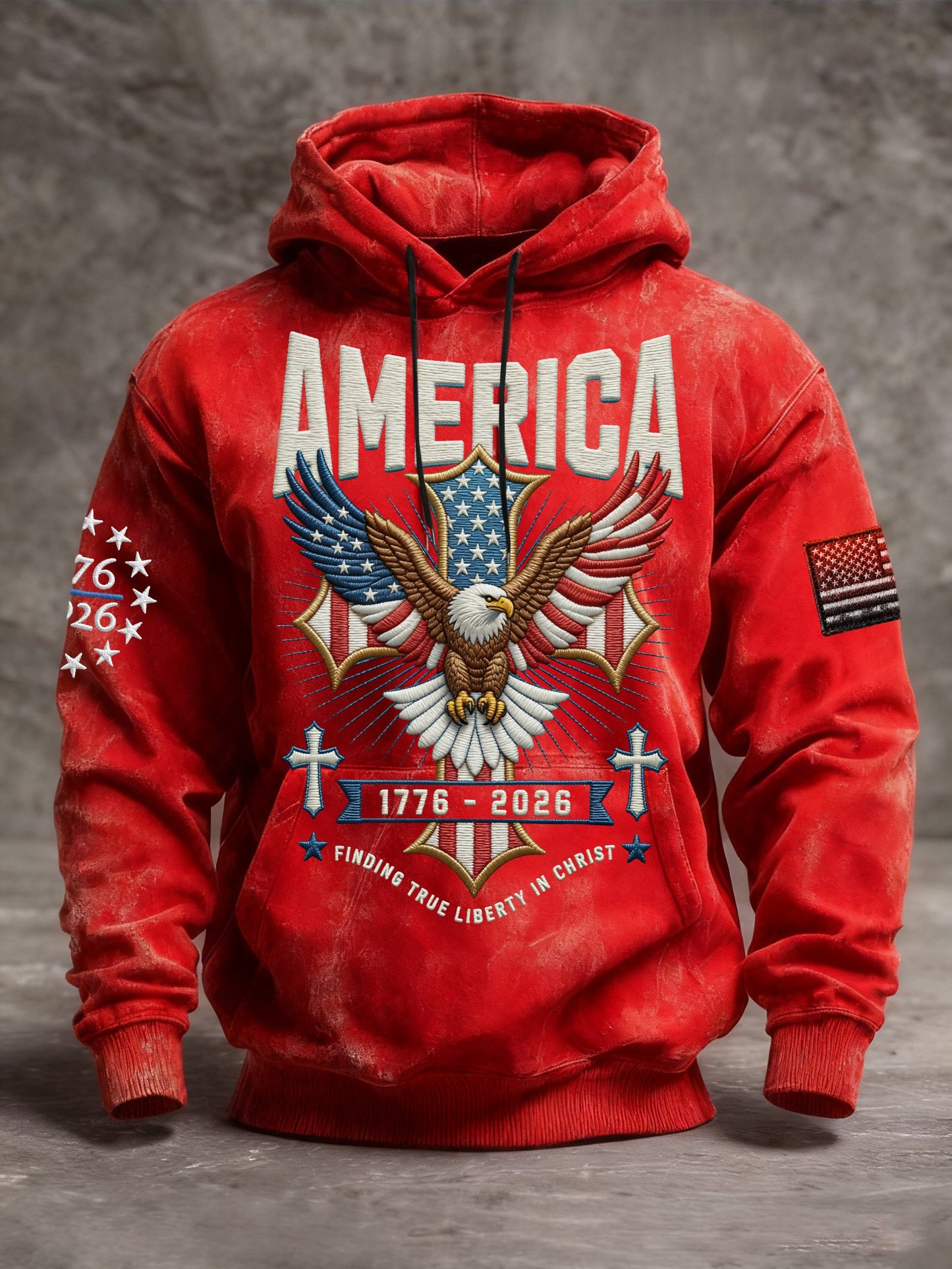 Men's Vintage American Flag Print Hooded Sweatshirt
