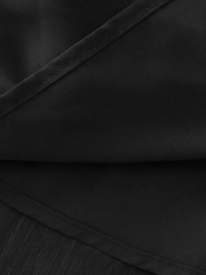 Ruffled Neckline Color Contrast Midi Dress