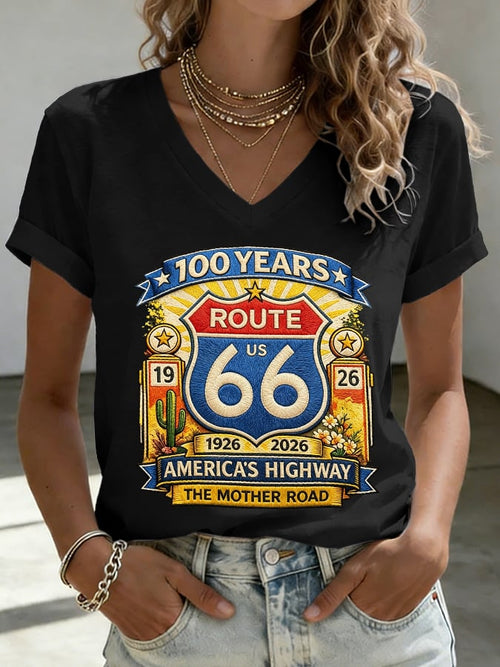 Women's Route 66 Centennial Mother Road Print Casual T-shirt