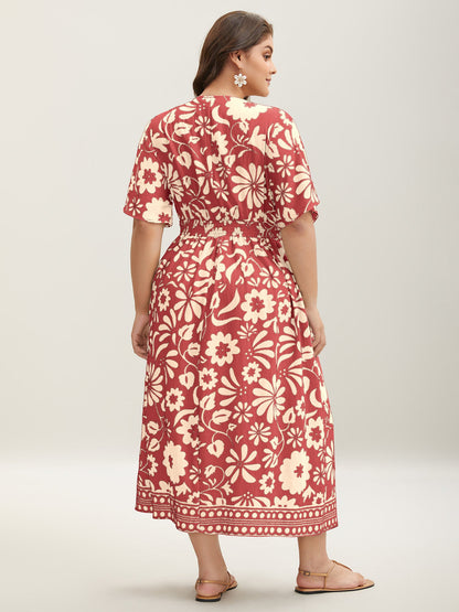 Large Floral Print Pockets Midi Dress