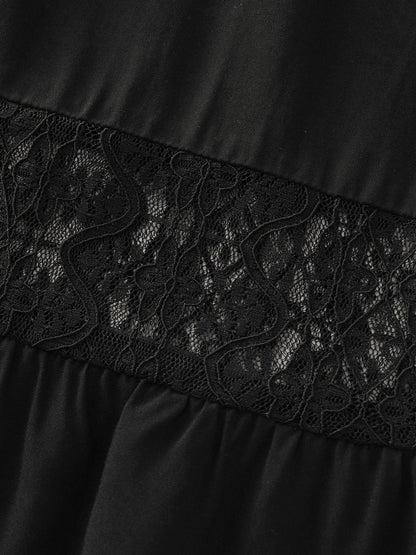 Lace Shirred Waist High Low Hem Midi Dress