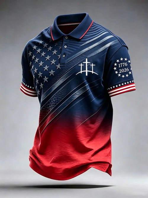 Men's Retro Print Faith Short-Sleeve Polo Shirt