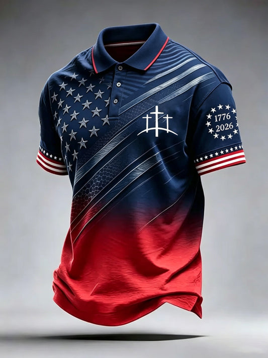Men's Retro Print Faith Short-Sleeve Polo Shirt