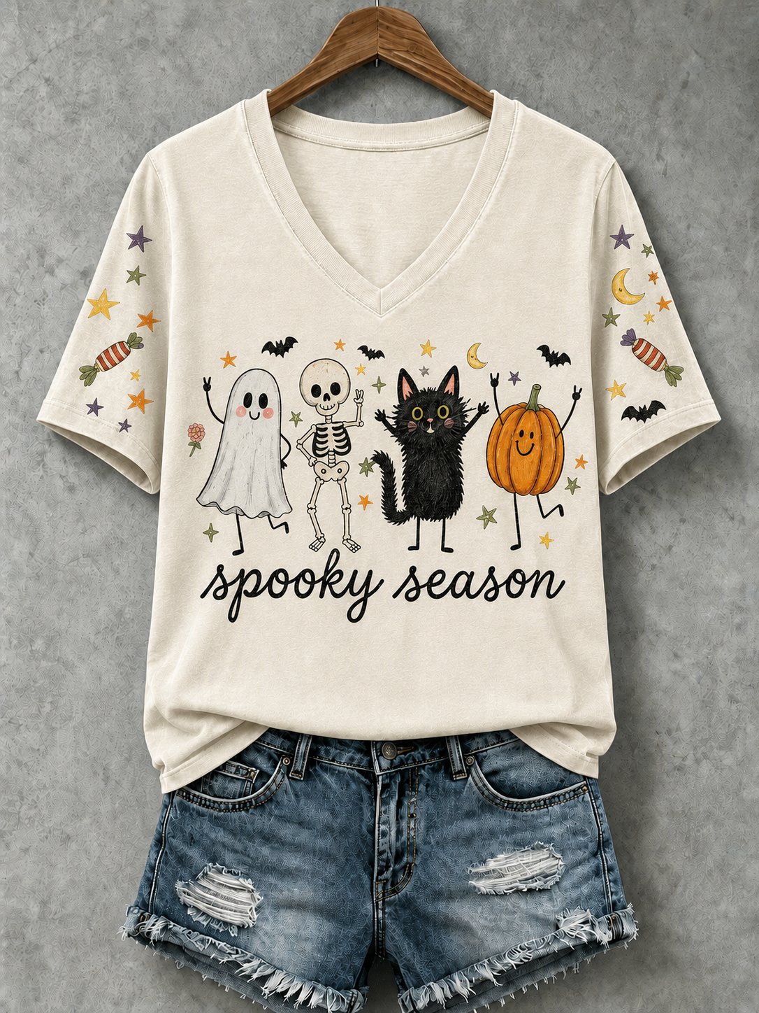 Women's Halloween Skeleton Print Tee