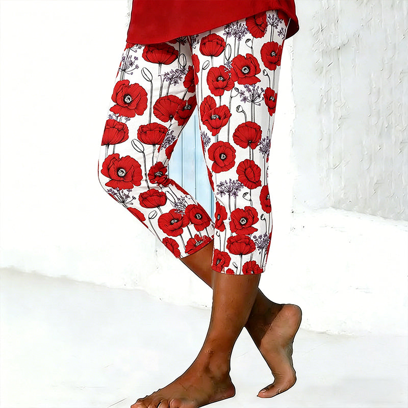 Women's Memorial Day Poppy Art Print Leggings
