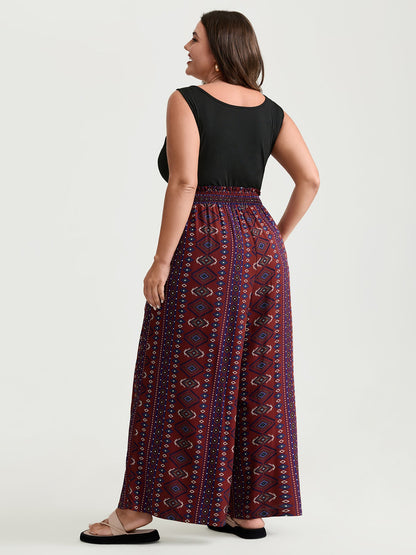 Supersoft Shirred Boho Contrast Print Jumpsuit