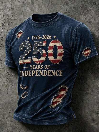Men's 250 Years of Independence 1776-2026 Distressed Patriotic T-Shirt
