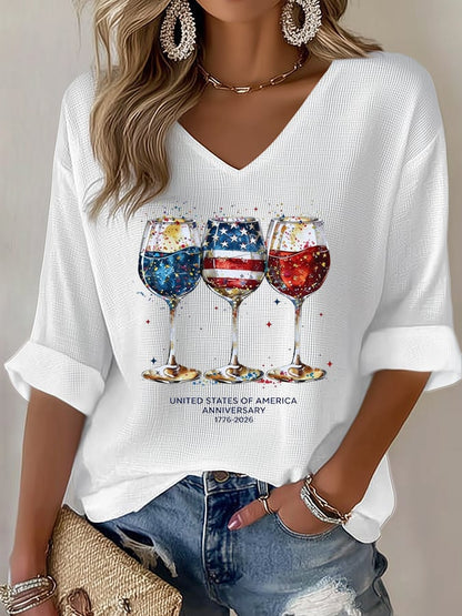 Women's Casual 250th Anniversary Printed Waffle Top