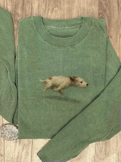 Funny Cute Running Dog Art Print Casaul Cotton Long Sleeve Shirt