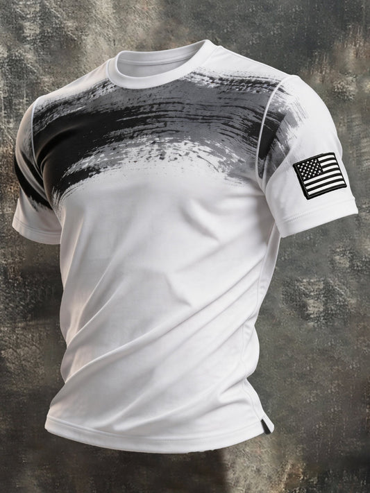 Men's Vintage Patriot Color Block Print Short Sleeve T-Shirt
