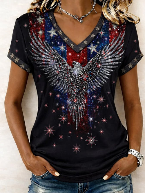 Women'S Casual Short-Sleeved T-Shirt With American 250th Anniversary Commemorative Print.