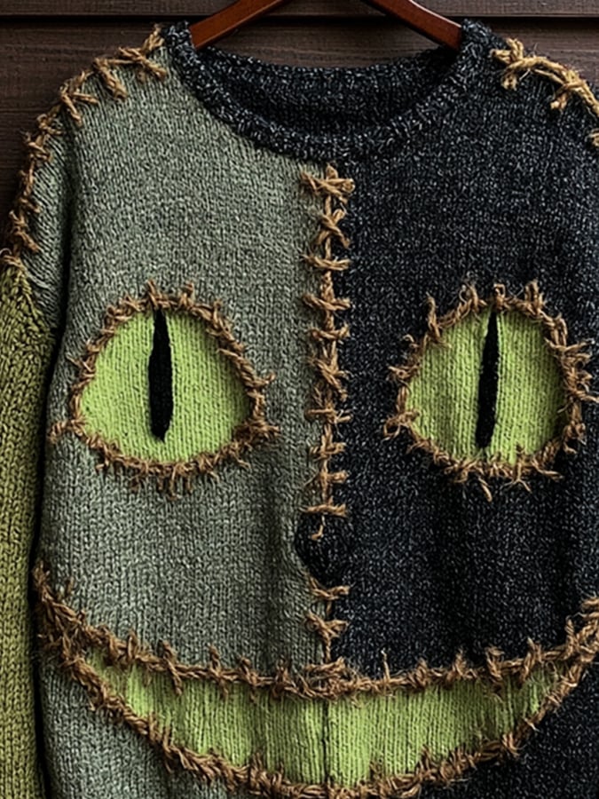 Men's Retro Color-Block Halloween Knit Top