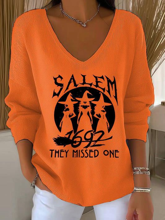 🔥HOT SALE🔥Women's 1692 Salem They Missed One Print V Neck Sweater
